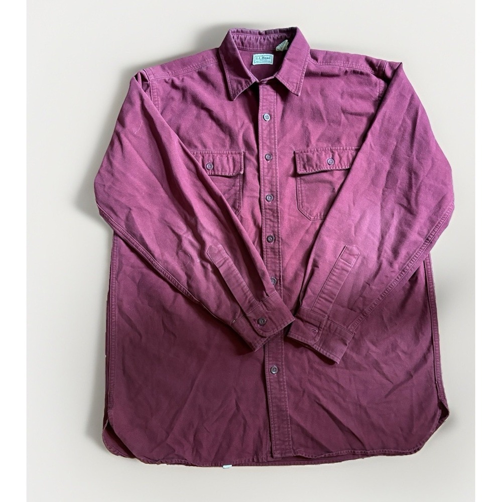 LL Bean Chamois Flannel Shirt Mens XL Tall XLT Maroon Button Up Heavy Cotton - Picture 1 of 4
